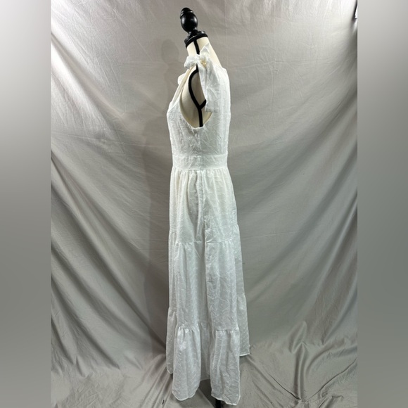 Eyelet Embroidery Shoulder Tie Ruffle Hem Dress White - Picture 7 of 8